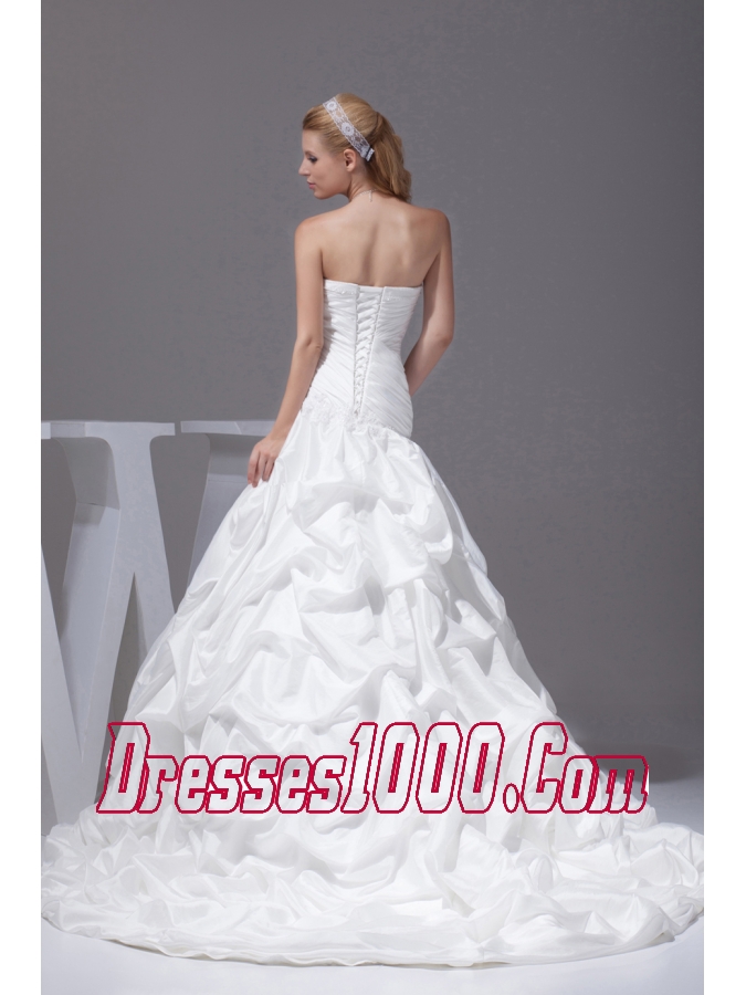 Pick-ups A-line Court Train Strapless Wedding Dress