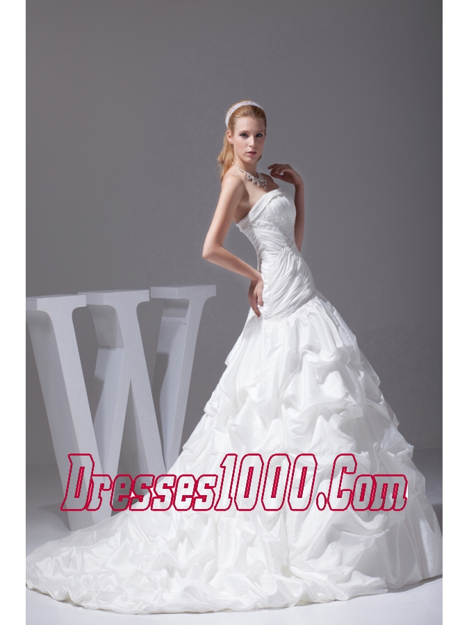 Pick-ups A-line Court Train Strapless Wedding Dress