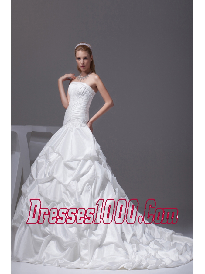 Pick-ups A-line Court Train Strapless Wedding Dress