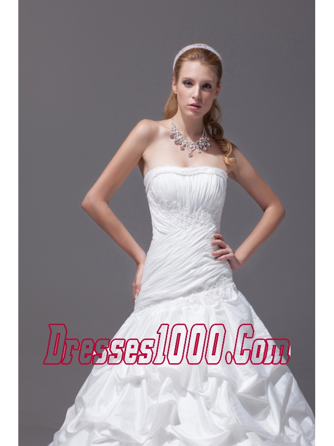 Pick-ups A-line Court Train Strapless Wedding Dress