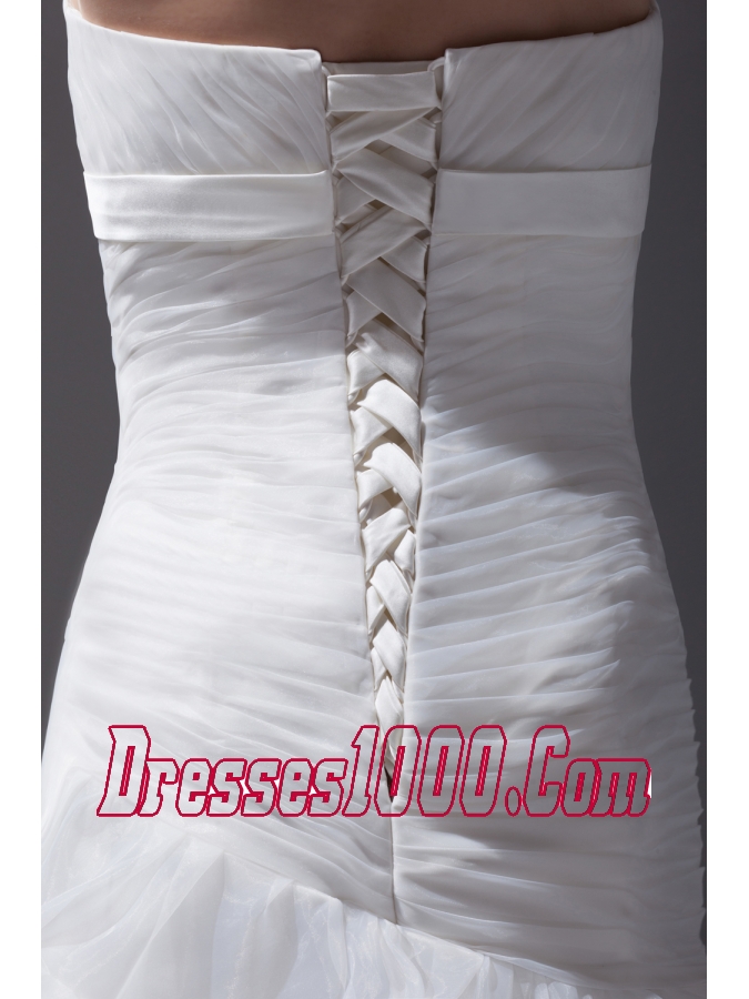 Ruffled Layers A-line Brush Train Strapless Wedding Dress