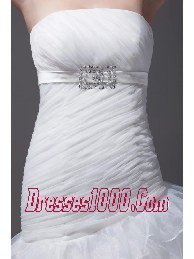 Ruffled Layers A-line Brush Train Strapless Wedding Dress