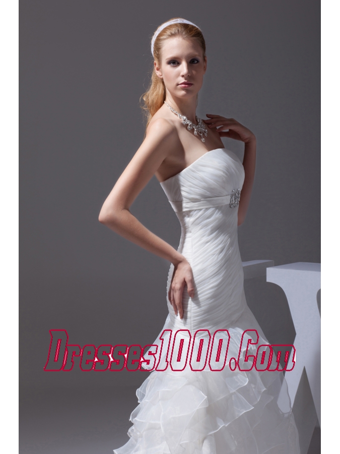 Ruffled Layers A-line Brush Train Strapless Wedding Dress