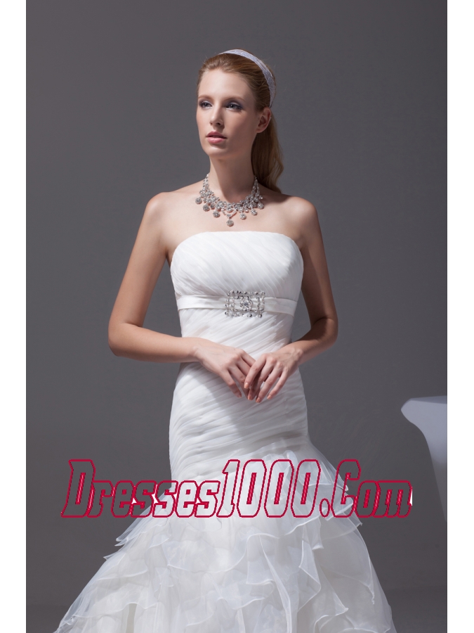 Ruffled Layers A-line Brush Train Strapless Wedding Dress