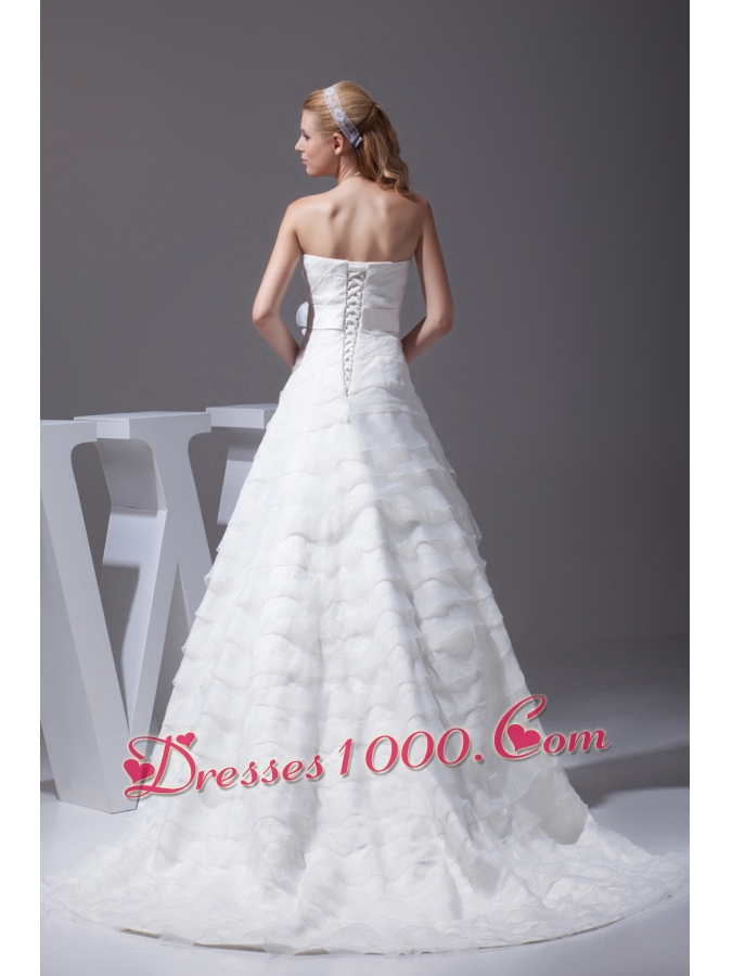 Sash Ruffled Layers A-line Brush Train Wedding Dress