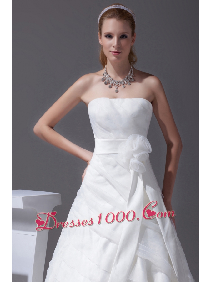 Sash Ruffled Layers A-line Brush Train Wedding Dress