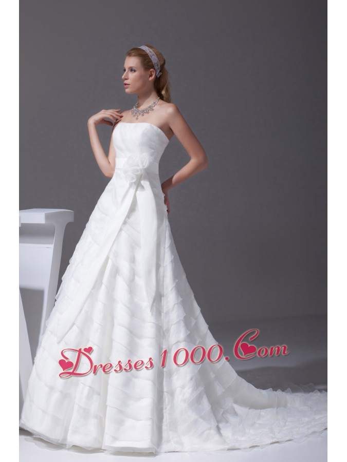 Sash Ruffled Layers A-line Brush Train Wedding Dress