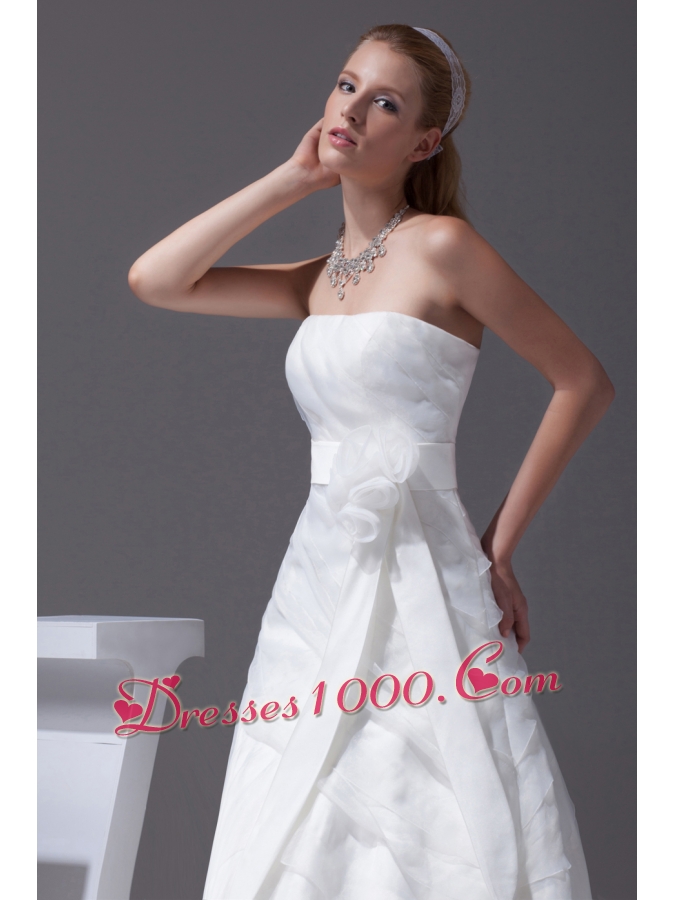 Sash Ruffled Layers A-line Brush Train Wedding Dress