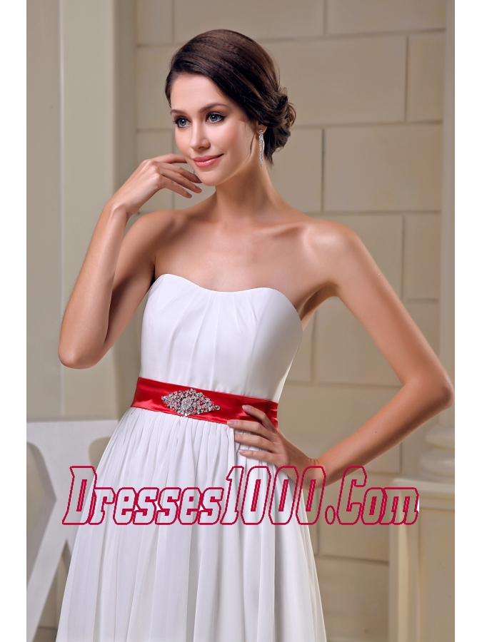 Strapless Beading Belt Chiffon Wedding Dress
