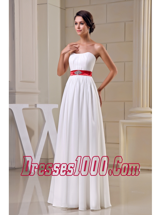 Strapless Beading Belt Chiffon Wedding Dress
