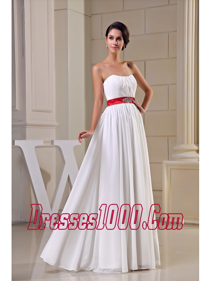 Strapless Beading Belt Chiffon Wedding Dress