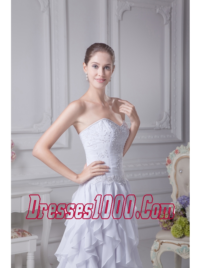 Sweehteart Ruffles Embroidery Brush Train Chiffon Wedding Dress