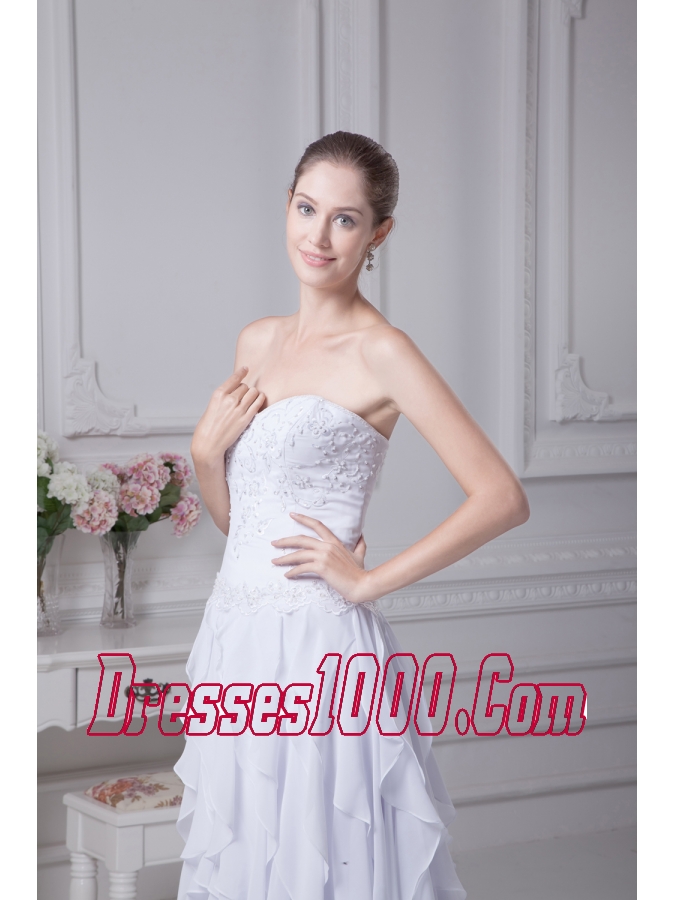 Sweehteart Ruffles Embroidery Brush Train Chiffon Wedding Dress
