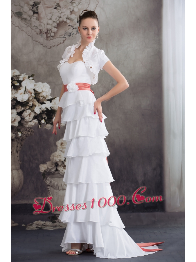 Sweetheart Hand Made Flowers Wedding Dress With Ruffled Layers