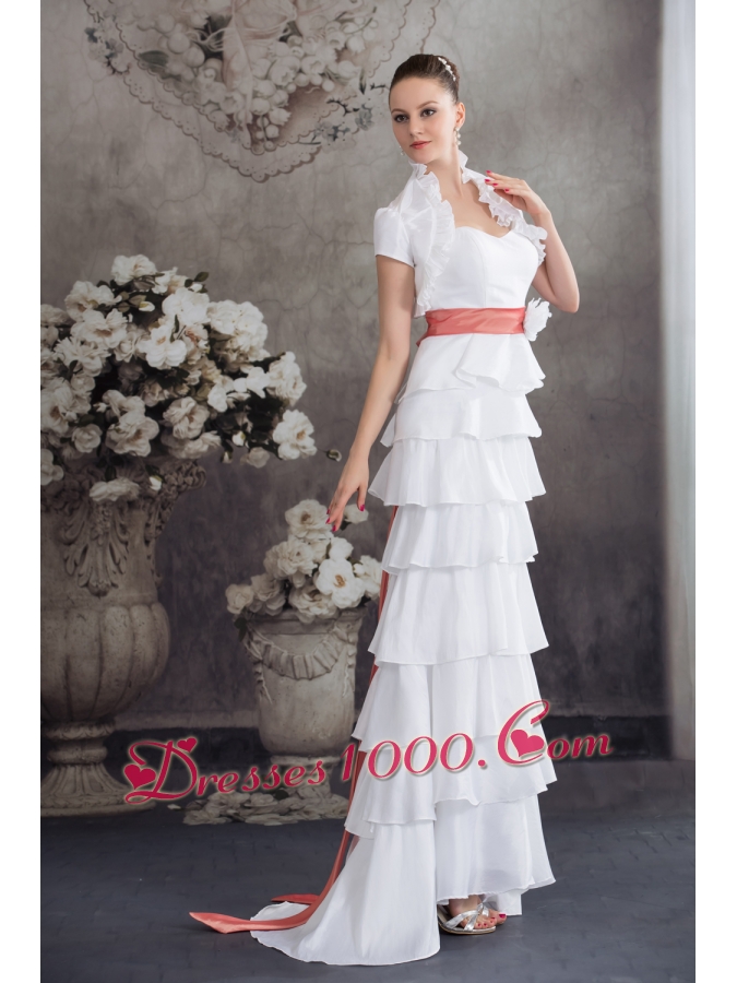 Sweetheart Hand Made Flowers Wedding Dress With Ruffled Layers