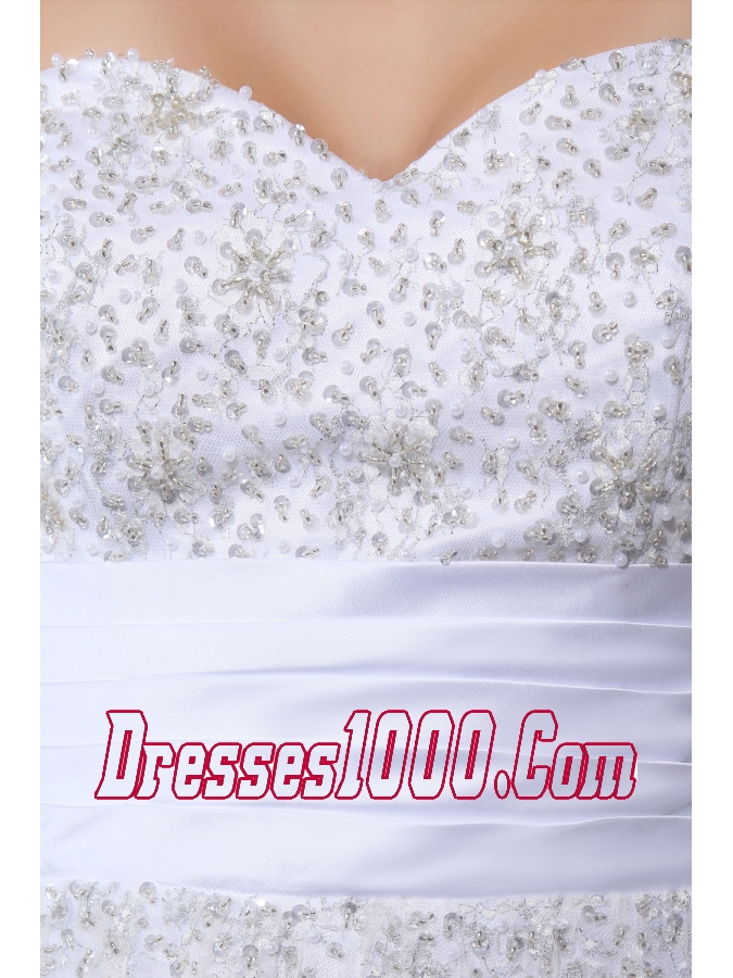 White Beading Sweetheart Hand Made Flowers Wedding Dress