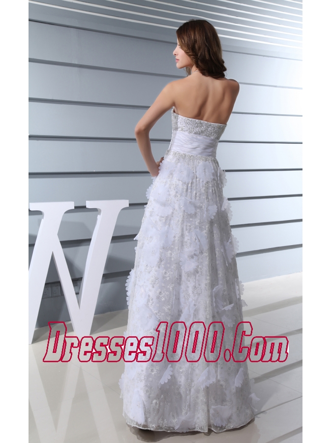 White Beading Sweetheart Hand Made Flowers Wedding Dress