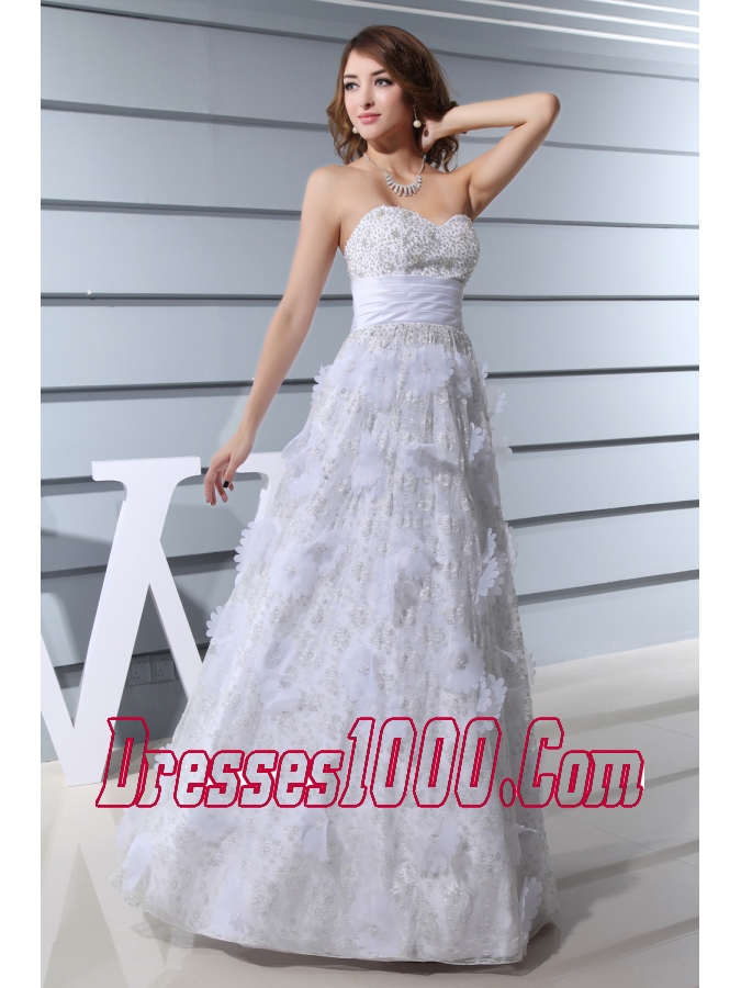 White Beading Sweetheart Hand Made Flowers Wedding Dress