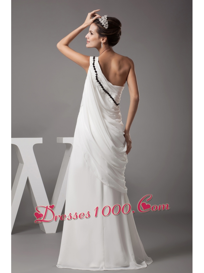 Beading and Ruching One Shoulder Column Wedding Dress