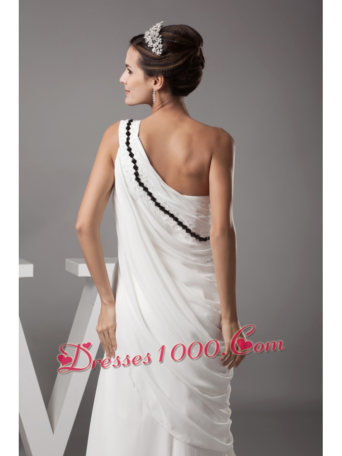 Beading and Ruching One Shoulder Column Wedding Dress