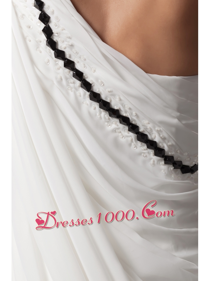 Beading and Ruching One Shoulder Column Wedding Dress