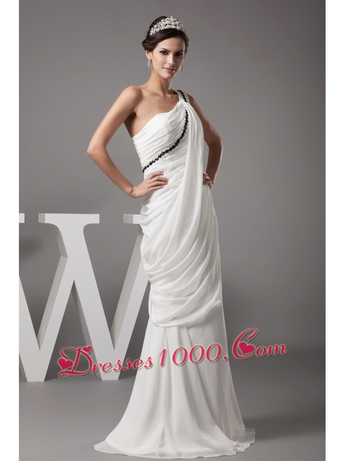 Beading and Ruching One Shoulder Column Wedding Dress