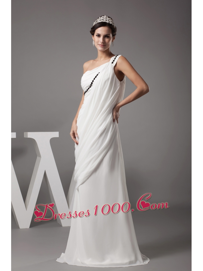 Beading and Ruching One Shoulder Column Wedding Dress