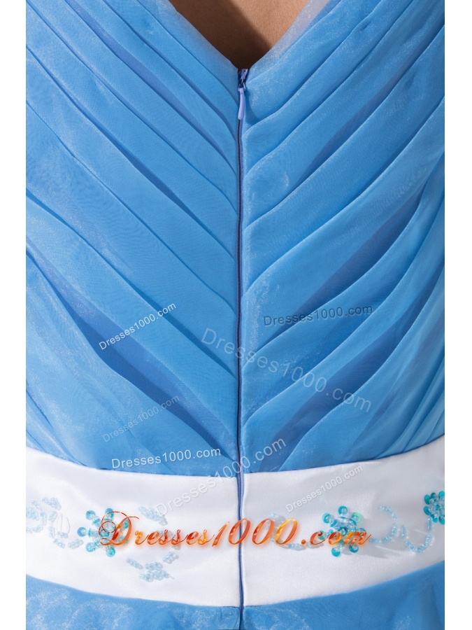 Beadings and Sash Decorated Short Sleeves U-neck Tiers Prom Dress