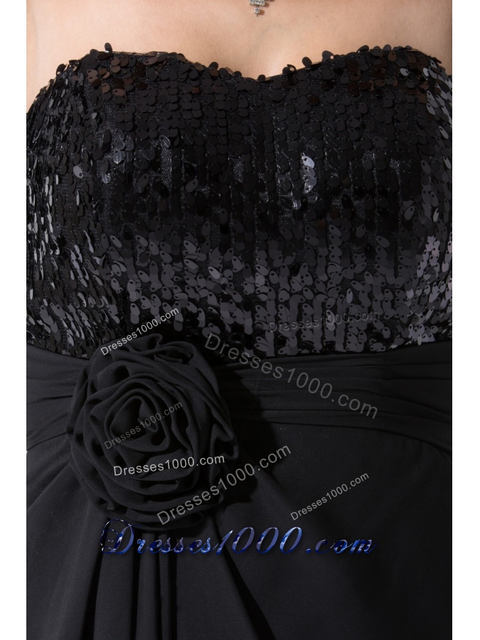 Handle Flowers and Paillettes Decorated Sweetheart Black Prom Dresses