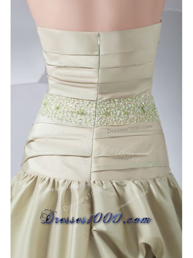 High-low Pike-ups Sweetheart Beaded Yellow Green Prom Gown