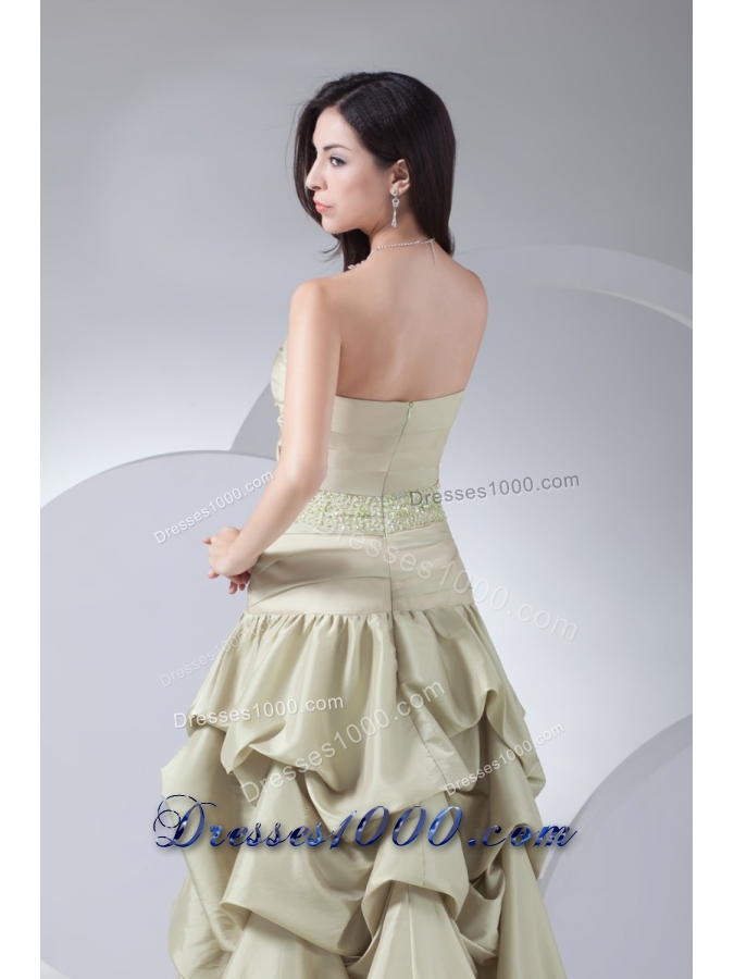 High-low Pike-ups Sweetheart Beaded Yellow Green Prom Gown