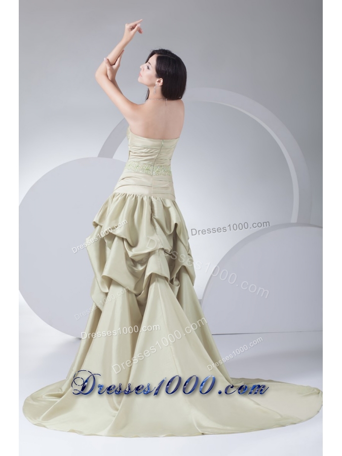 High-low Pike-ups Sweetheart Beaded Yellow Green Prom Gown