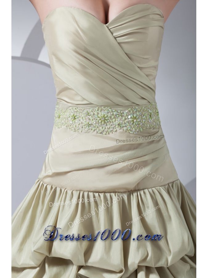 High-low Pike-ups Sweetheart Beaded Yellow Green Prom Gown