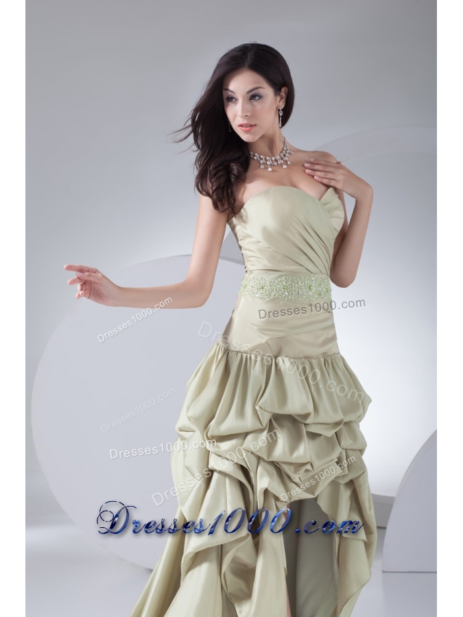 High-low Pike-ups Sweetheart Beaded Yellow Green Prom Gown
