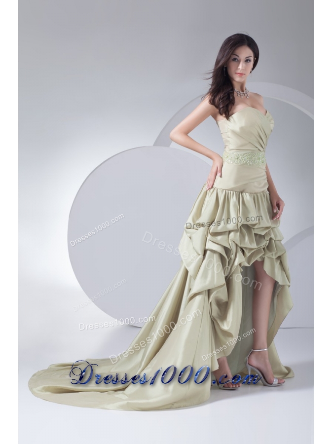 High-low Pike-ups Sweetheart Beaded Yellow Green Prom Gown