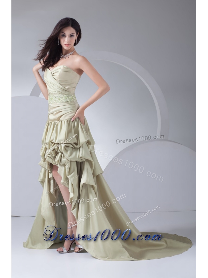 High-low Pike-ups Sweetheart Beaded Yellow Green Prom Gown