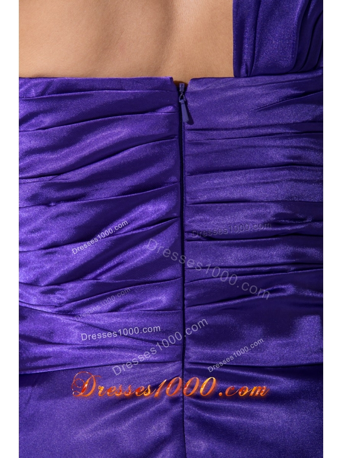 Purplr Single Shoulder Brush Train Prom Dress with Slit on The Side