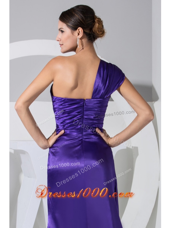 Purplr Single Shoulder Brush Train Prom Dress with Slit on The Side