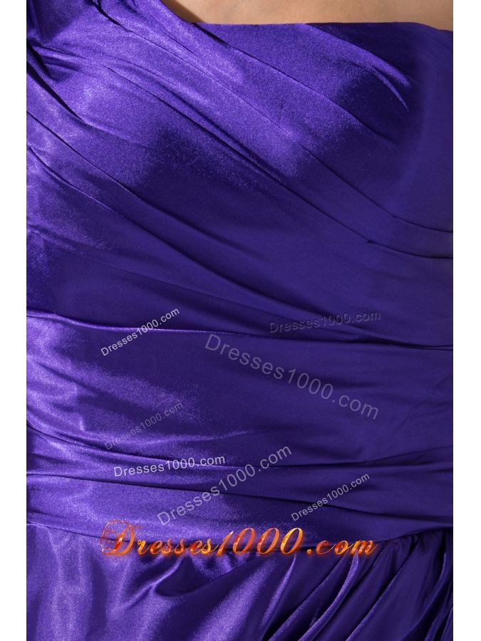 Purplr Single Shoulder Brush Train Prom Dress with Slit on The Side