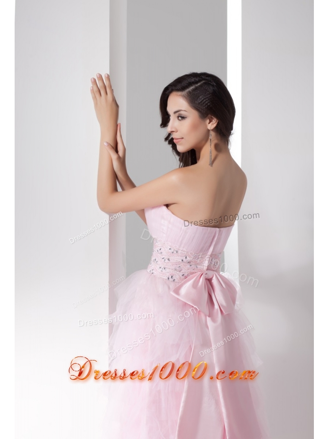 Sweetheart Prom Dress with Beadings Slit Ruffled Layers and Bowknot