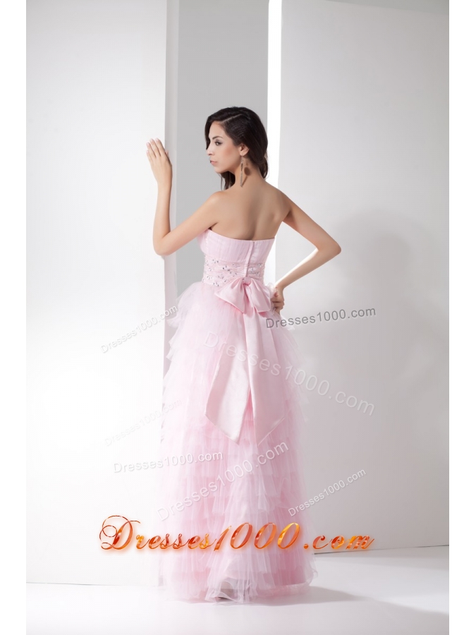 Sweetheart Prom Dress with Beadings Slit Ruffled Layers and Bowknot