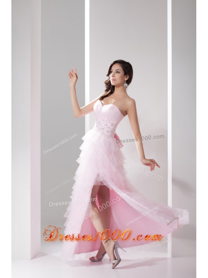 Sweetheart Prom Dress with Beadings Slit Ruffled Layers and Bowknot