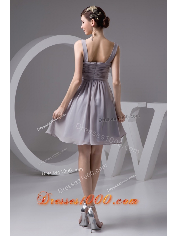2013 Grey Scoop Chiffon Prom Dresses with Ruching and Beading