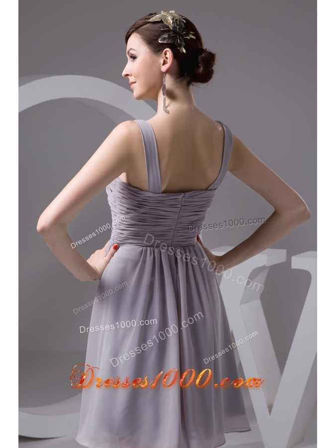 2013 Grey Scoop Chiffon Prom Dresses with Ruching and Beading