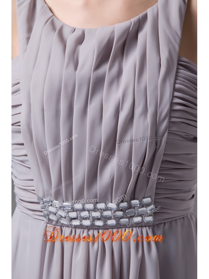 2013 Grey Scoop Chiffon Prom Dresses with Ruching and Beading