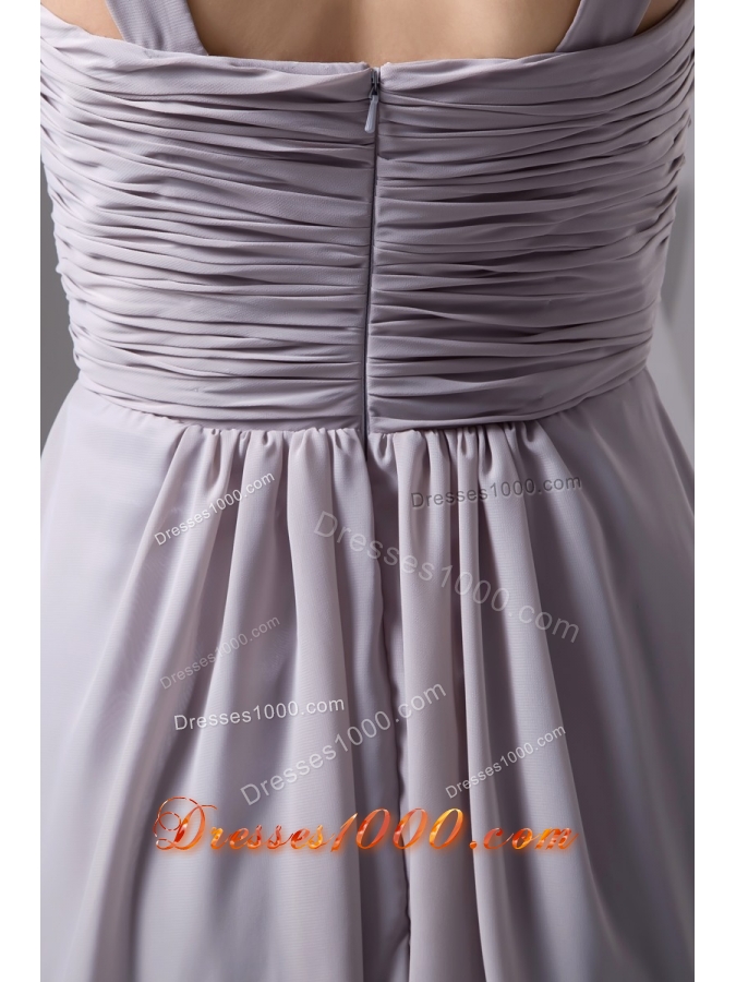 2013 Grey Scoop Chiffon Prom Dresses with Ruching and Beading