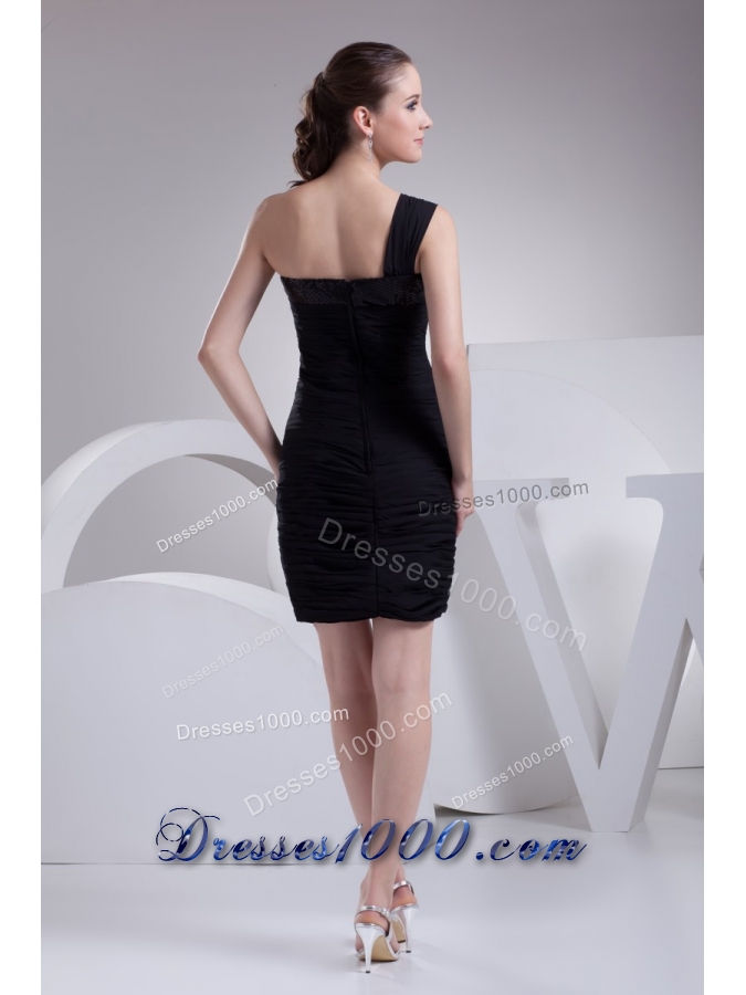 Black One Shoulder Sweetheart Short Prom Dress with Ruche and Paillette