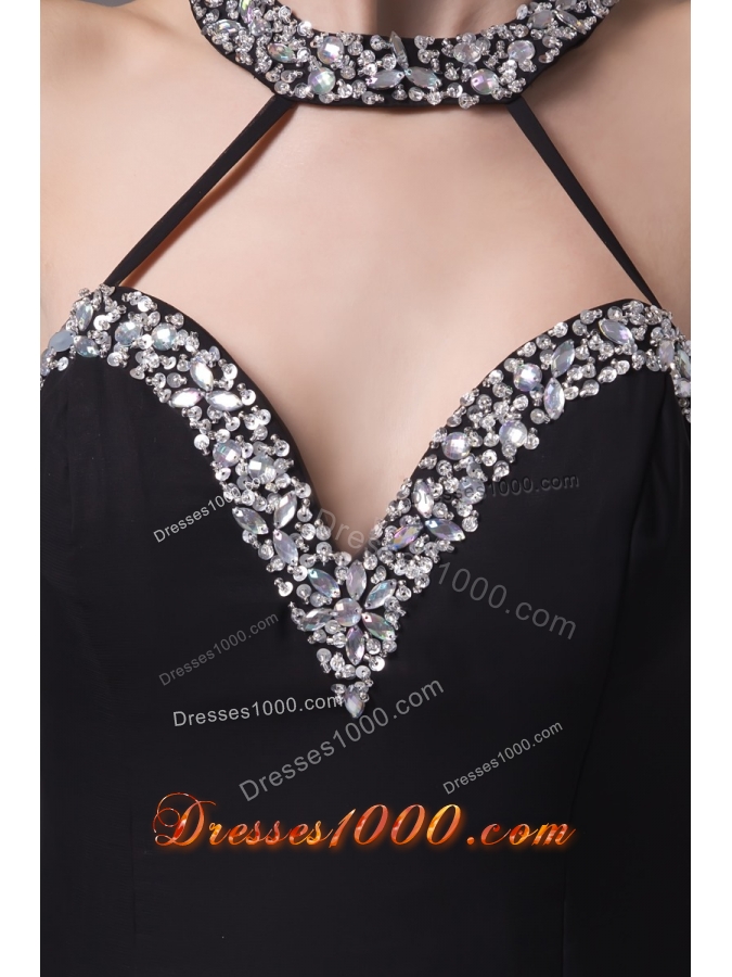 Jewelry Halter Sweep Train Sheath Prom Gowns with Silt on The Side