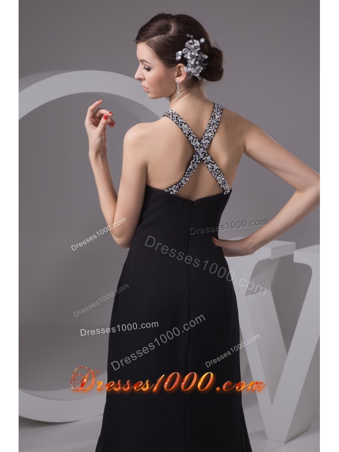 Jewelry Halter Sweep Train Sheath Prom Gowns with Silt on The Side