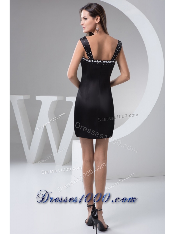 Off-the-shoulder Mini-length Beaded Black Prom Evening Dress